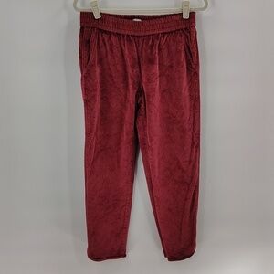 Madewell Velour Pants Size Small Red Pull On With Pockets Taper Rounded Hem
